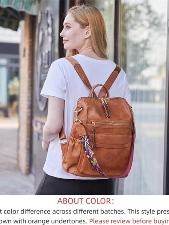 Women\'s Warm Brown PU Leather Backpack Purse Convertible Sling Detachable Strap main image 4
